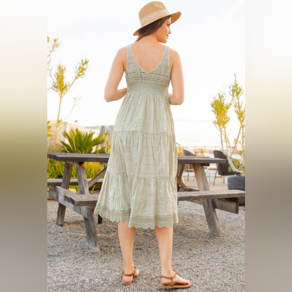 Young Threads Sage Mixed Fabric Patchwork Eyelet … - image 2